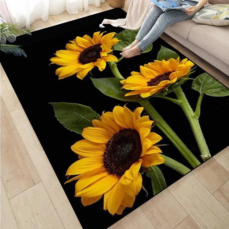 3D Sunflower Carpet Non-slip Floor Mat Bedroom Living Room Large Area Rugs Home Decor Floral Doormat Entrance Mat Tapis Salon