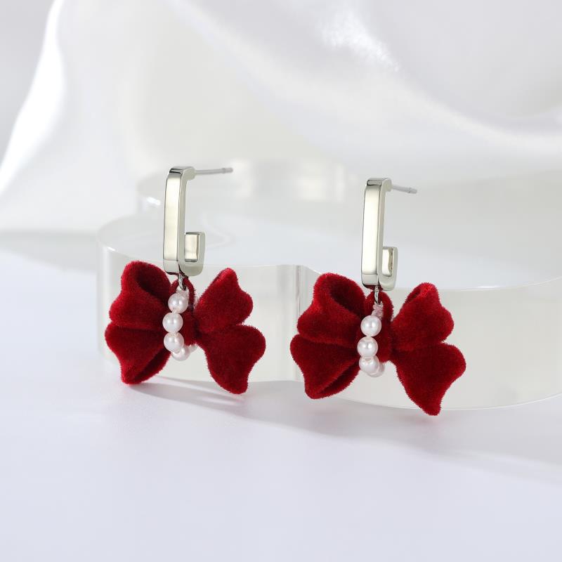 

2024 Red Pearl Bow Earrings: Luxury Velvet Holiday Jewelry for Women кофейный/золотой