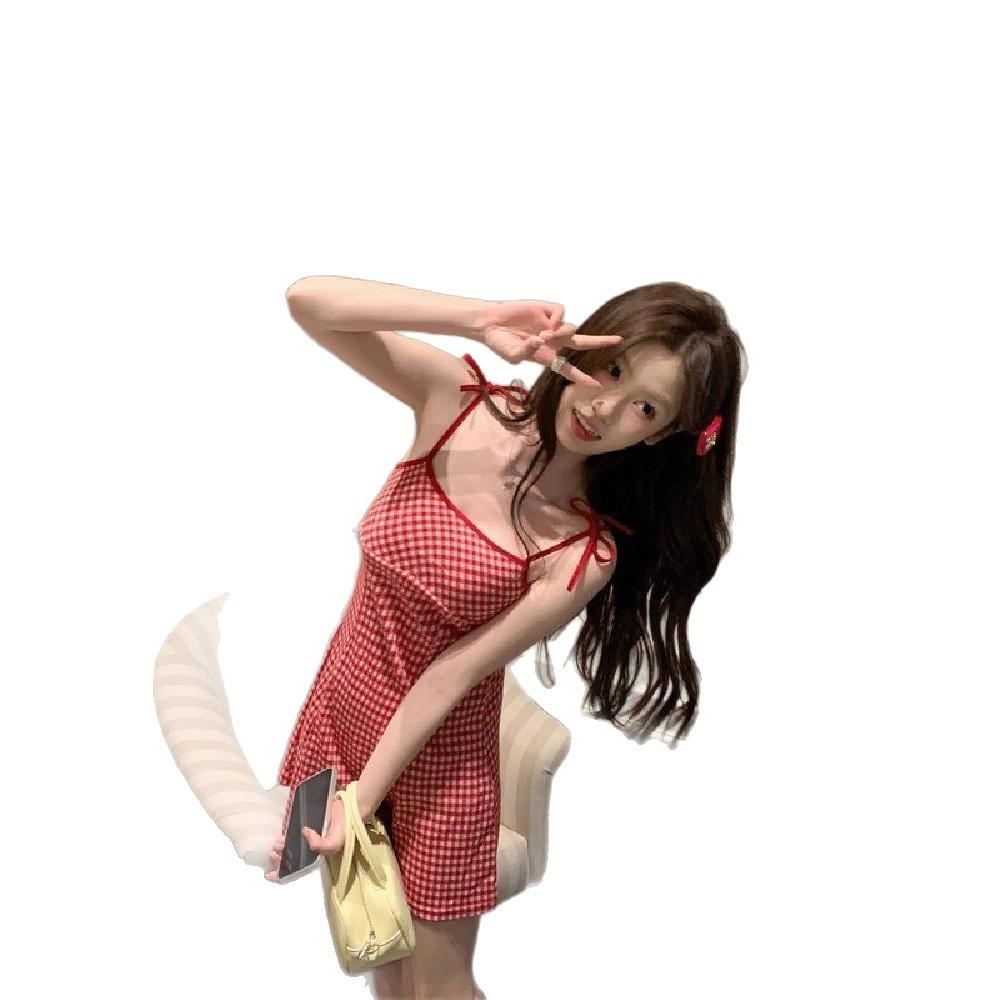 Fresh College Sweet Spice Girl Contrast Color Plaid Suspender Skirt Women's Clothing Early Spring Age Reduction Slim A-shaped Skirt Dress Short Skirt