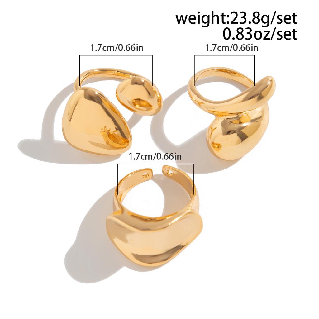 Fashion Sense Glossy Three-piece Ring Set Irregular Simple Water Drop Ring Alloy Personality Niche Design Sense Ring Daily Commuting for Women