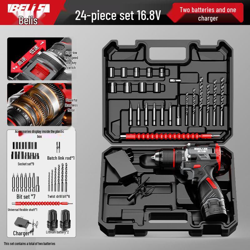 Brushless Impact Electric Drill with Rechargeable Lithium Battery for Household Use - Multifunctional Screwdriver & Drilling Tool