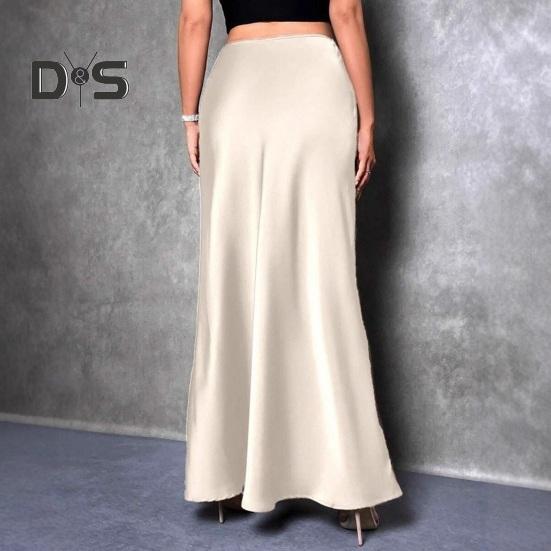 Women Fishtail Skirt High Waist Solid Color Smooth Surface A-Line Maxi Skirt Work Leisure Daily Wear