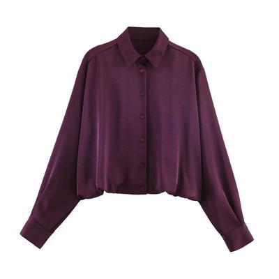 European American 2025 Winter Fashion Casual Silk Satin Balloon Fit Shirt