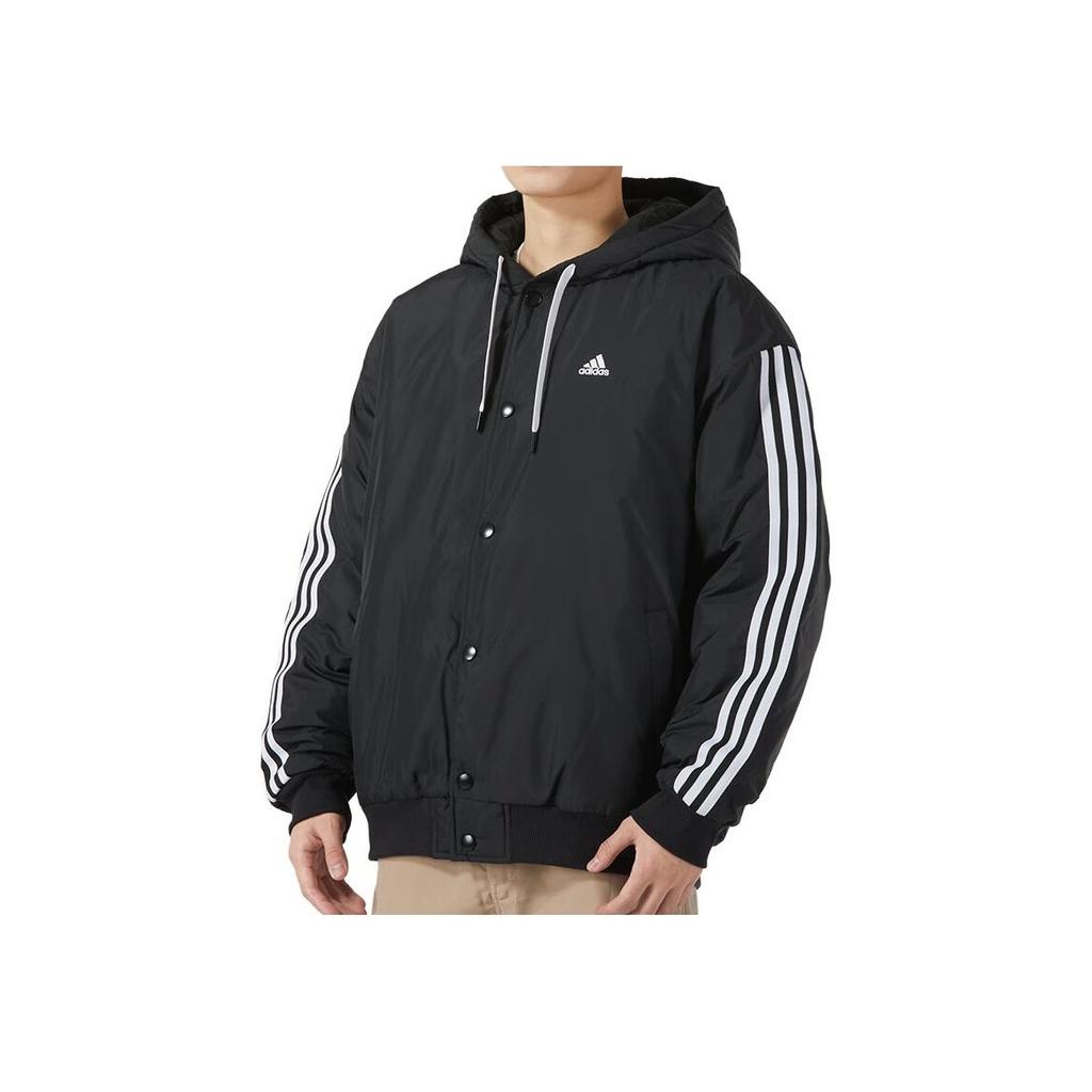 Adidas Logo Hooded Single-Breasted Casual Jacket Men Outerwear Black IK7669