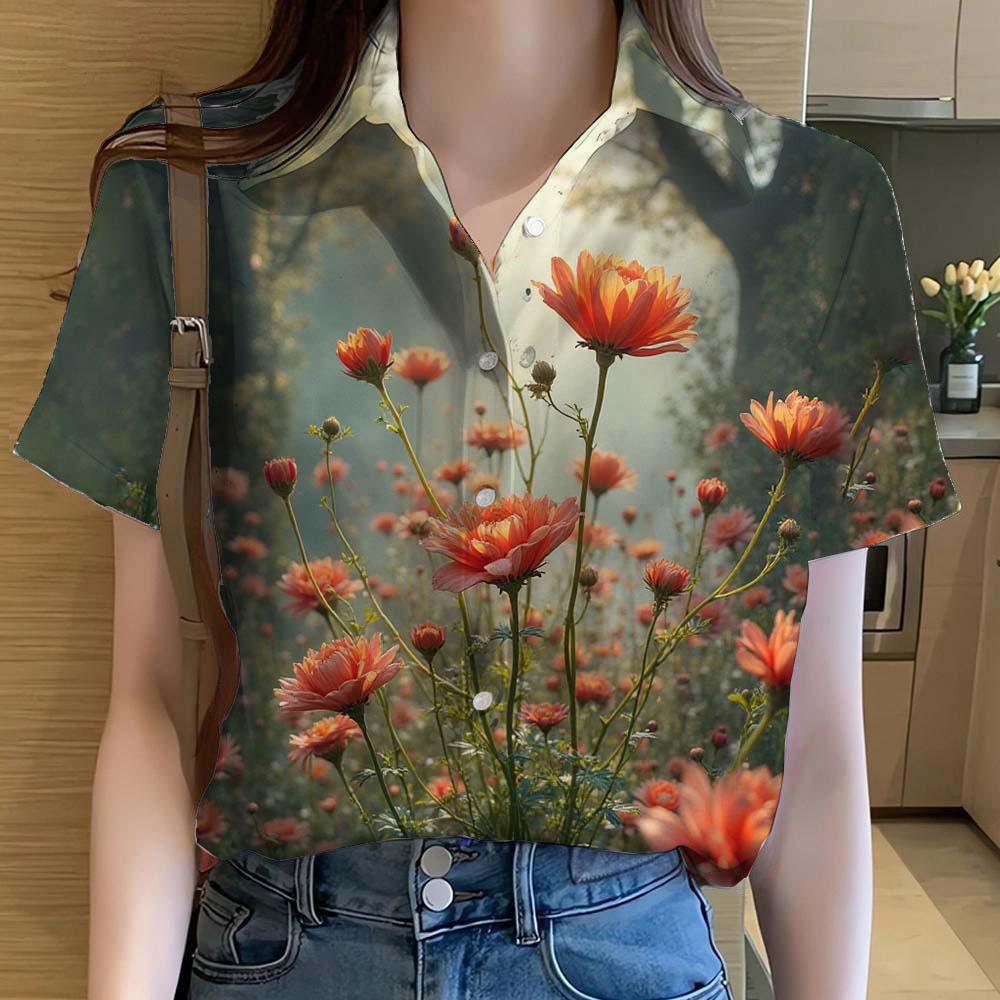 Hawaiian Womens Shirts Short Sleeve Button Floral Printed Casual Beach Shirt Summer New Flower Blouse Women's Clothes