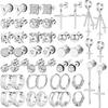 NEWITIN 24 Pairs Stainless Steel Earrings for Men Hypoallergenic Inlaid Cubic Zirconia Studs Hoop Earring Cross Dangle Earrings Unisex Punk Stud
