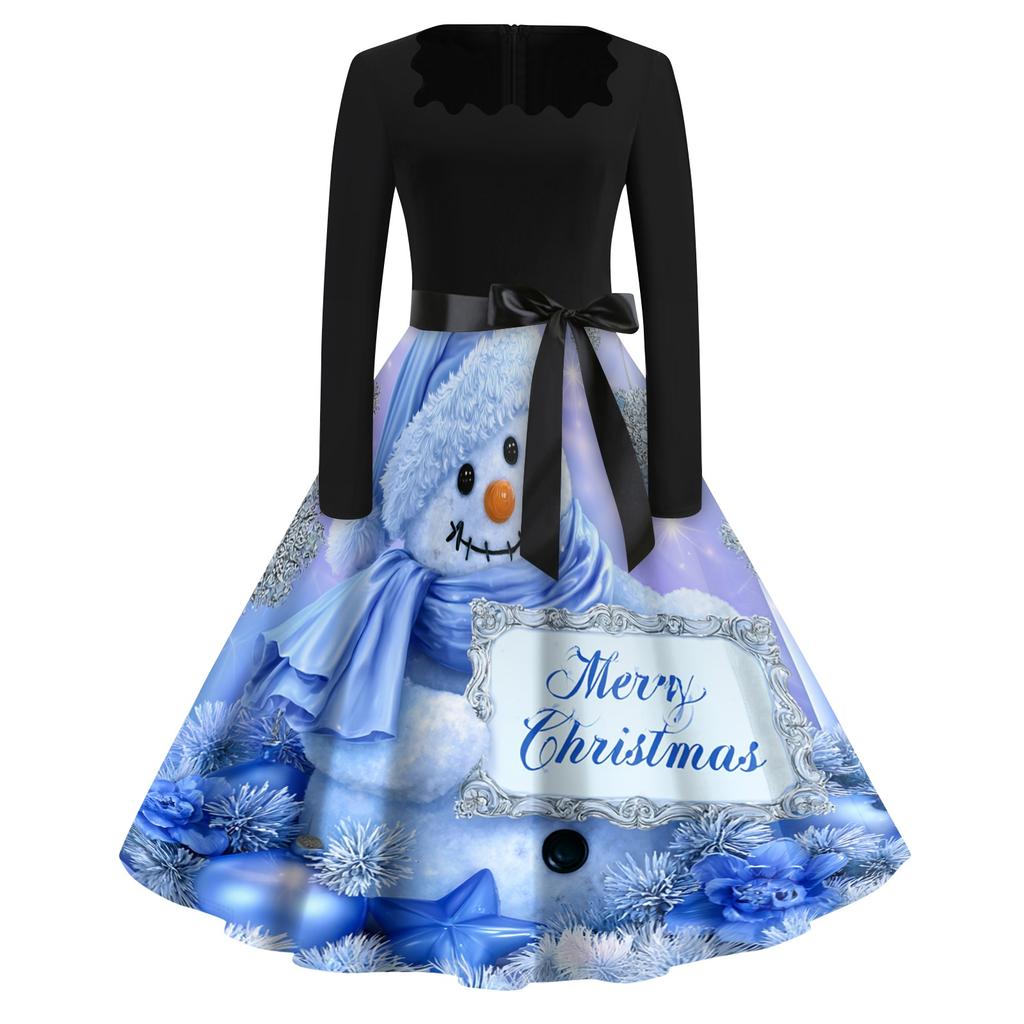 Women's Casual Retro Square Neck Dress with Halloween Print for Party and Daily Wear