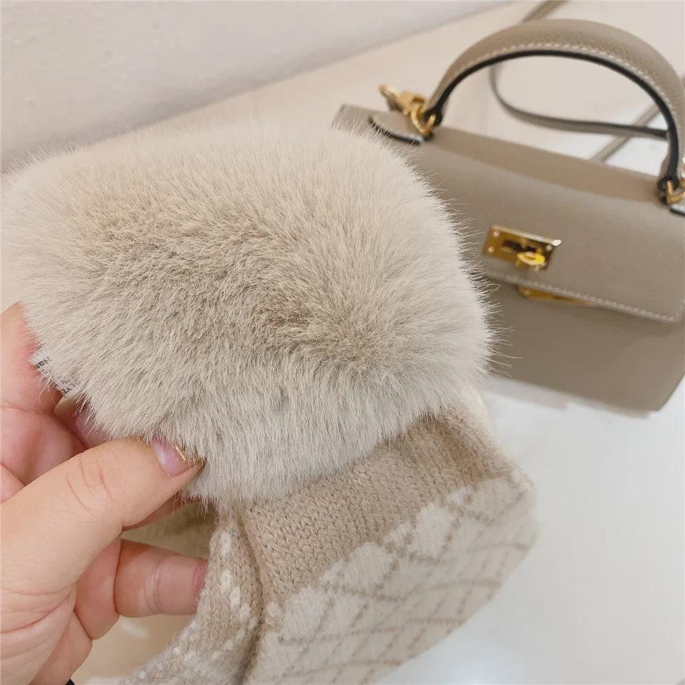 Pletená vlněná šála v korejském stylu s plyšovým akcentem - Hřejivý zimní nákrčník pro ženy a studenty