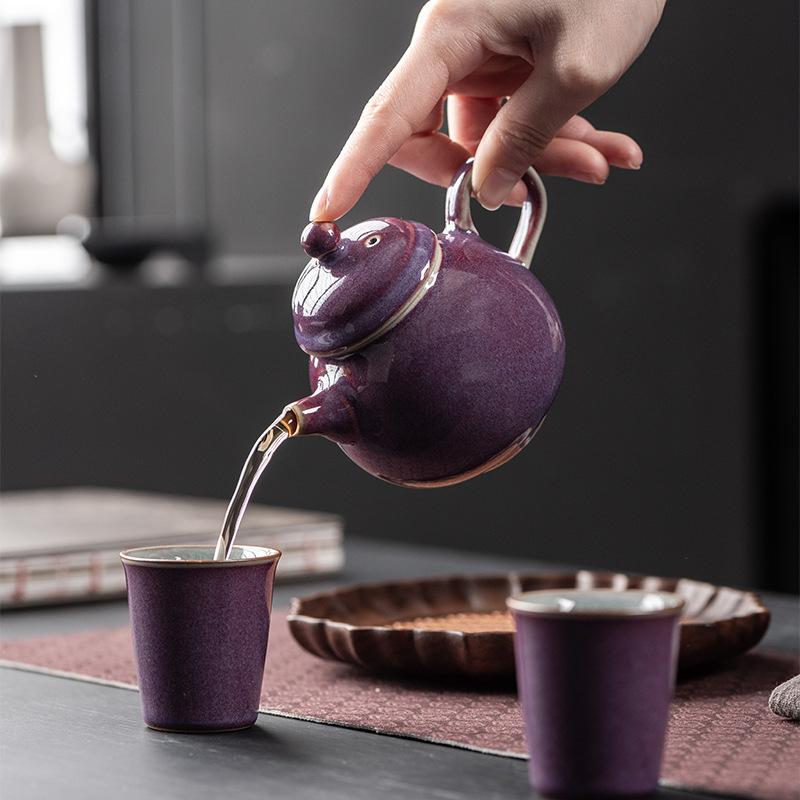 Light Luxury Kiln Purple Gold Teapot Household High-grade Large-capacity Tea Cup Teapot Ceramic Single Pot Kiln-changed Crystal Glaze