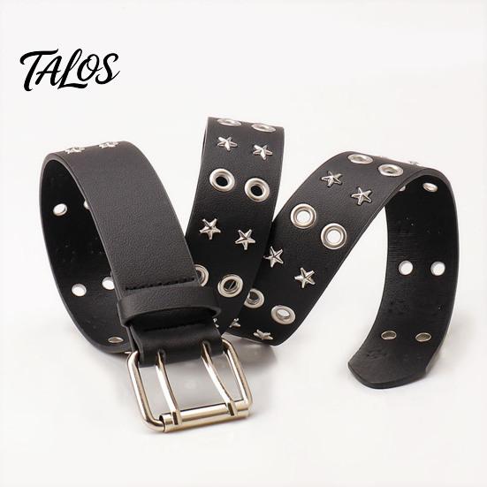 Casual Jeans Accessory 105cm Studded Punk Belt for Women, Faux Leather Grommet Waist Rock Band with Double Prong Buckle, Edgy Jean Music Festival
