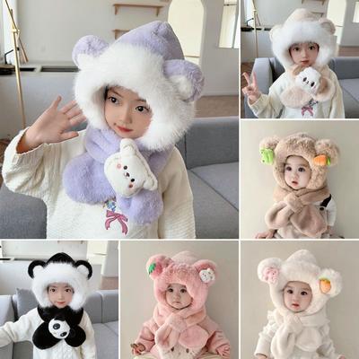 Kids Hat And Scarf Set Winter Plush Ear Flap Hat with Scarf for Boys