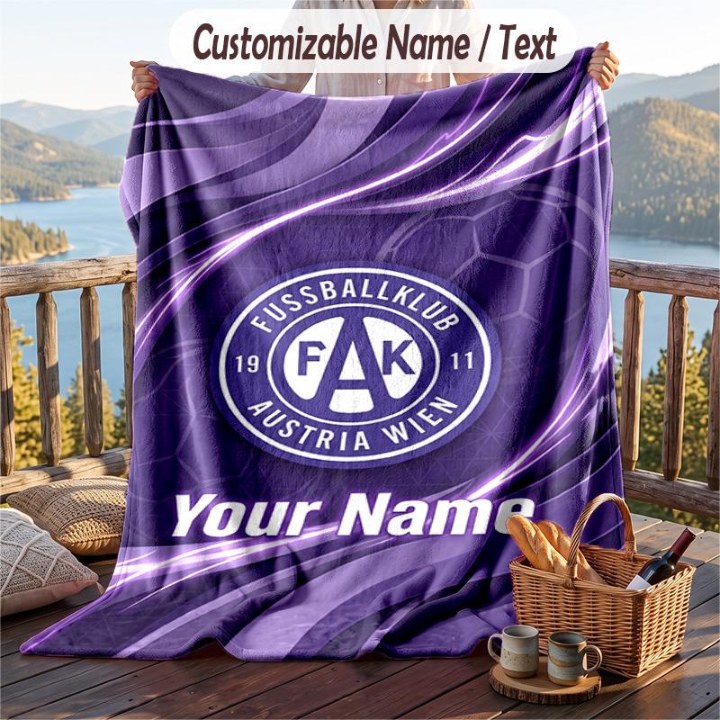Flannel Blanket Austria Wien FC Print Custom Name Text Soft Throw for Sofa Bed
