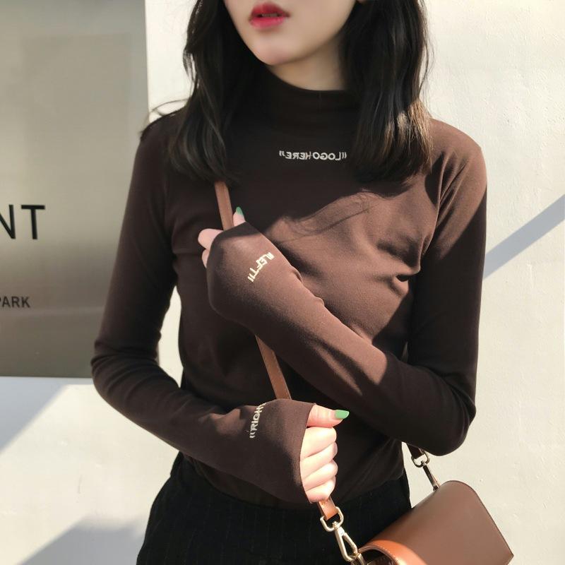 Autumn and Winter New Semi-turtleneck Bottoming Shirt Women's Slim and Thin Velvet Solid Color Long-sleeved T-shirt with Thickened Top