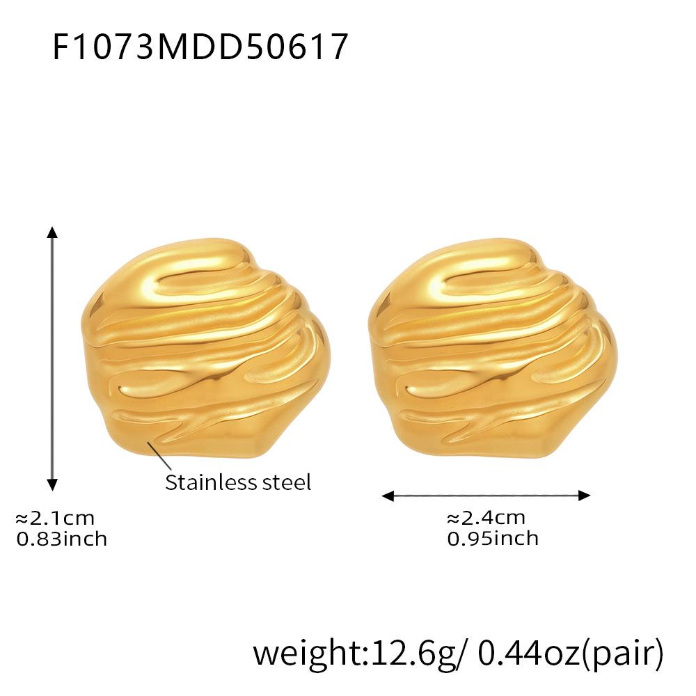 Qiong Yao Niche Irregular Hammered 18K Gold-Plated Pleated Earrings - Fashionable Stainless Steel Design