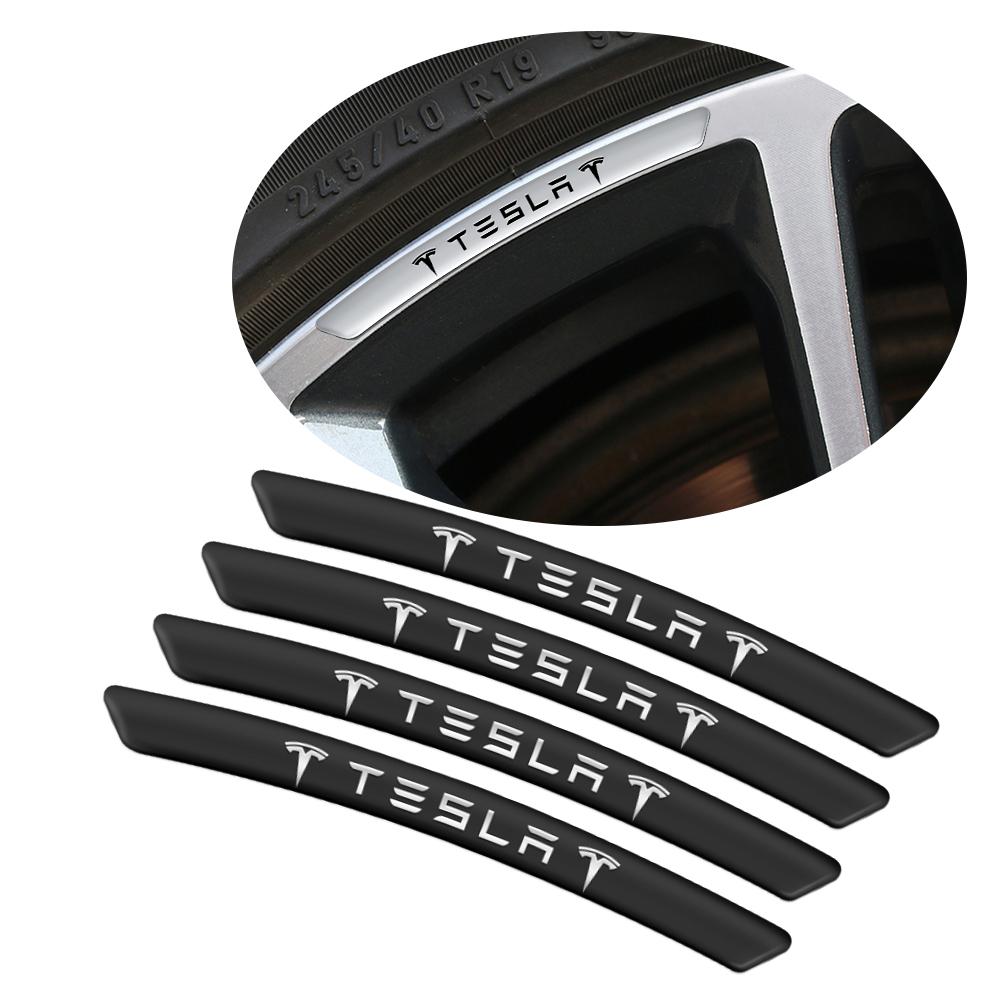 4Pcs For Tesla Model 3 Model S Model X Model Y Cybertruck Roadster Mod Wheel Hub Stickers Wheel Rims Aluminium Decoration Strips