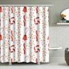 Christmas Shower Curtain Bathroom Decor Red White Candy Cane Floral Pattern Waterproof Polyester Fabric Home Accessories Bl