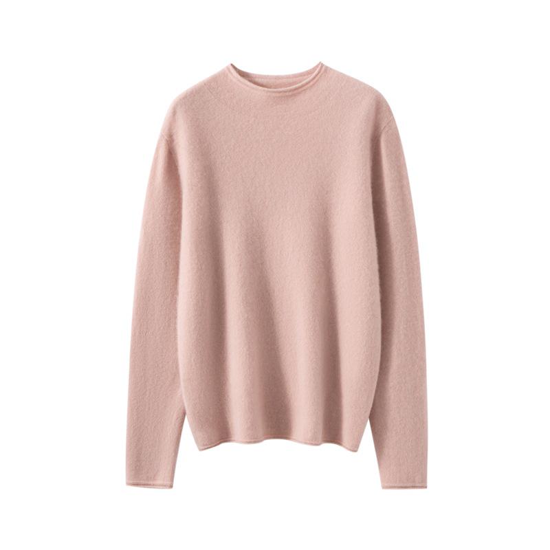 Maglione da Donna 100% Puro Cashmere a Collo Semi-Alto con Bordo Arrotolato - Nuovo Strato Base a Maglia Autunno/Inverno