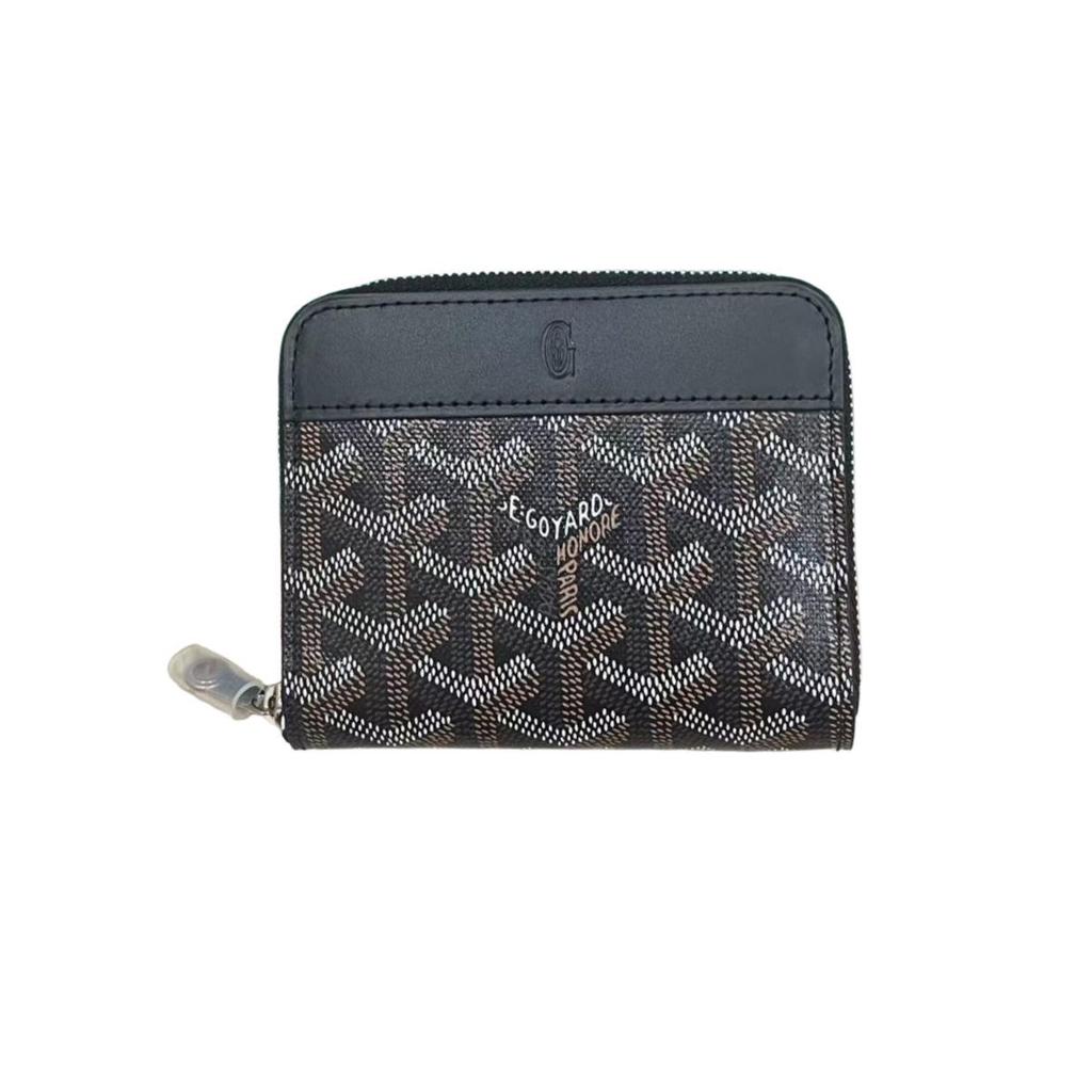 Goyard Signature Monogram Short Zipper Wallet In Calfskin Leather