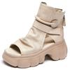Fashion GKTINOO  Ladies Sandals 2025 New Spring Retro Women Shoes Genuine Leather Zip Flat With Sewing Handmade Platform Sandals