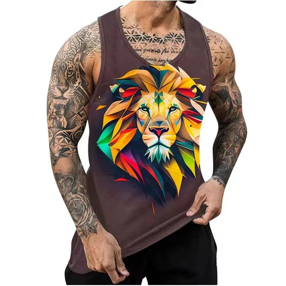 Letní Pánské Módní Ležérní Bez Rukávů Tílko s 3D Potiskem Zvířat s Kulatým Výstřihem