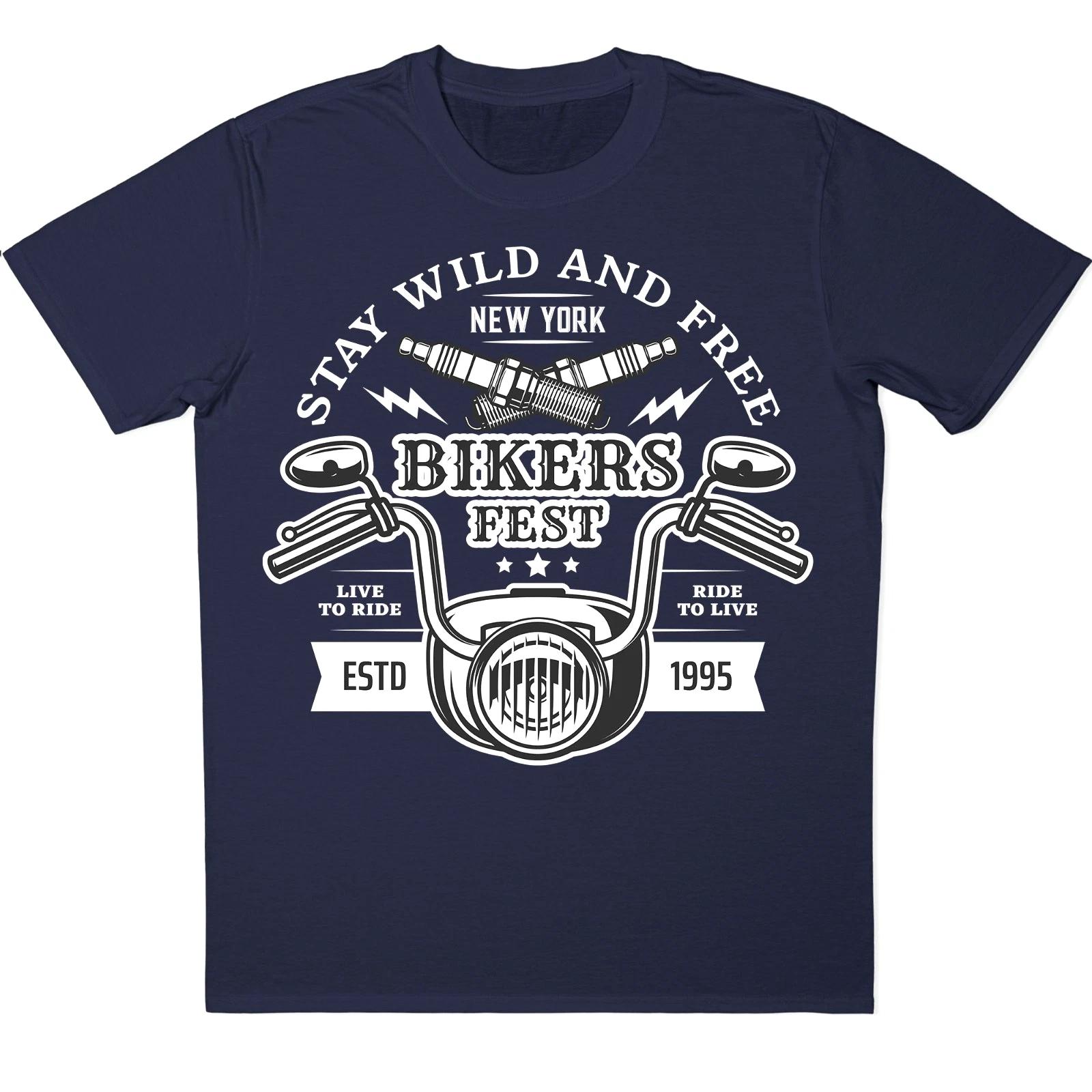 `Biker Fest T-Shirt Motorcycle Stay Wild Free Vintage Rider 1995 Graphic Tee` M