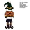 Happy Halloween Welcome Sign Witch Legs Hat Hanging Wooden Wall Decor Rustic Front Door Hanger for Porch Wall Indoor Outdoor Decor