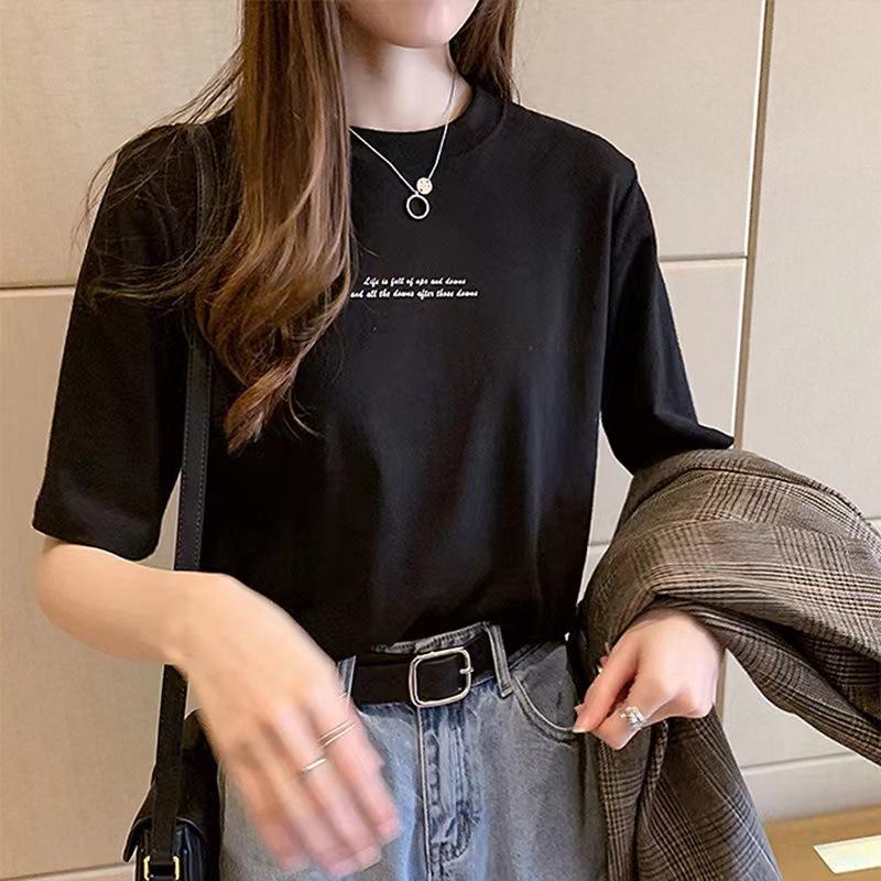 Korean Style Women's Loose Round Neck Short Sleeve Letter Print T-Shirt