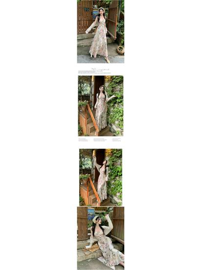 Stylish Slim-Fit U-Neck Print Camisole Dress – Women's Spring/Summer 2025 Collection, Hip-Hugging Long Skirt