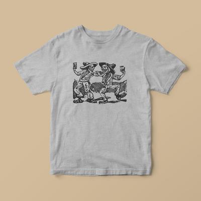 Two Skeletons Dancing T-Shirt | Spooky Halloween Tee | Mexican Art | Day of the Dead Design | Mariachis Partying | Cinco De Mayo | S - 3XL