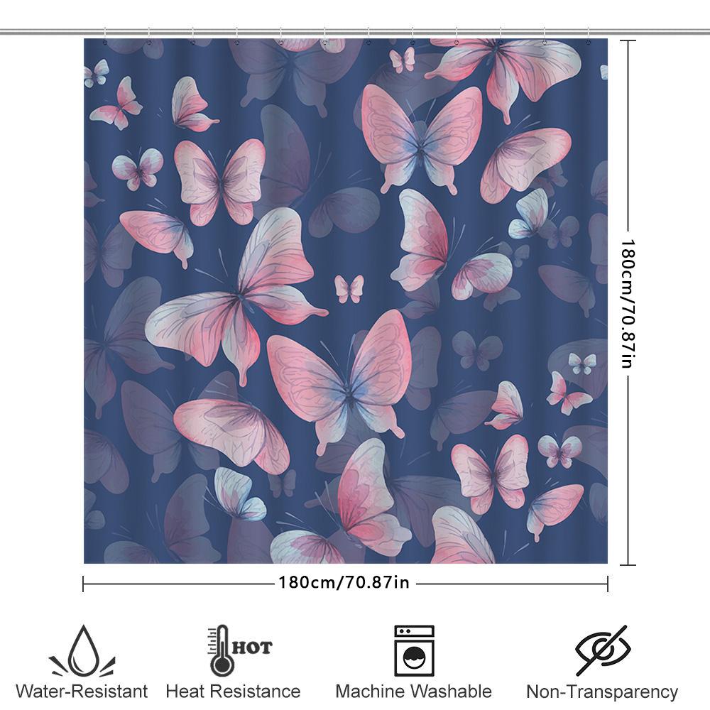 Butterfly Print Shower Curtain Blue Pink White Decorative Home Bath Bathroom Decoration Waterproof Rainproof Waterfall Flower So