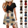 Women's Fashionable Print V-neck Short Sleeved Loose Casual Beach Vacation Dress