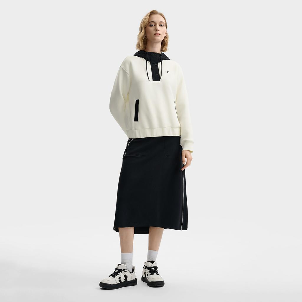 Fila White Minimalist Fashion Casual Color Block Versatile Hoodie Women hoodies F11W543206FWT