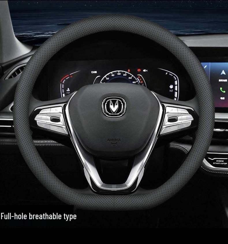 Anti-Slip Napa Leather Steering Wheel Cover, Ultra-Thin & Universal, All-Season Car Accessory for Men and Women