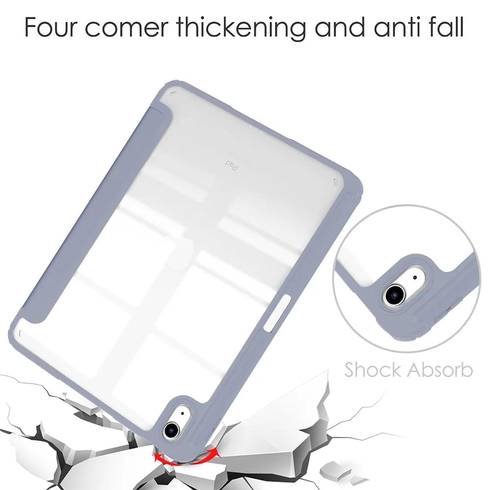 For iPad 11-inch A16 Case with Pencil Holder: Tri-Folding Acrylic Clear Back Smart Cover for iPad 11th iPad 10th
