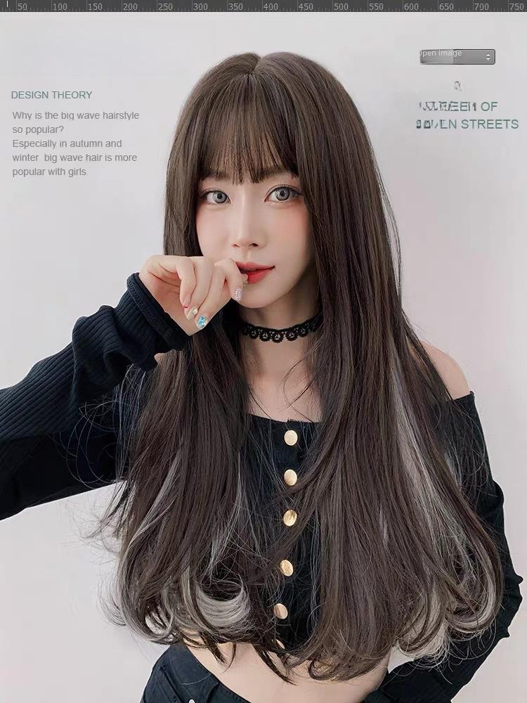 Dámská dlouhá kudrnatá paruka s přirozenými melíry a stylem hruškového květu