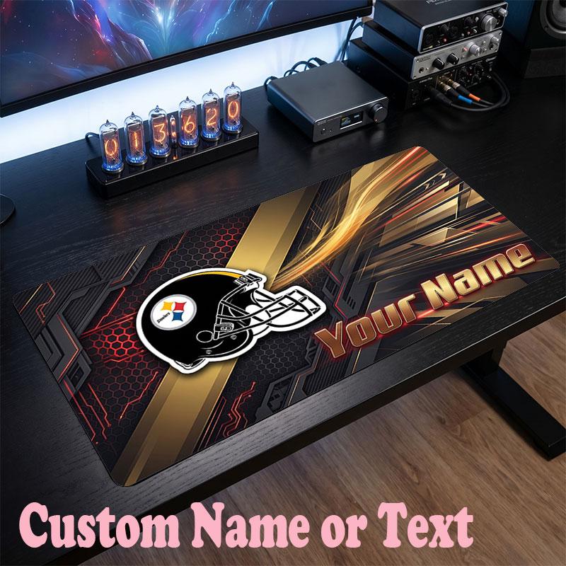 Pittsburgh Steelers Customized Name Text Mouse Pad, Large Desk Mouse Mat Personalized Home Office Present
