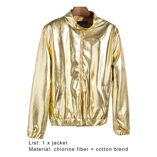 Men Jacket Zipper Closure Sparkling Long Sleeve Breathable Windproof Keep Warm Cotton Blend Autumn Shining Men Zip-up Jacket Streetwear for Daily Wear