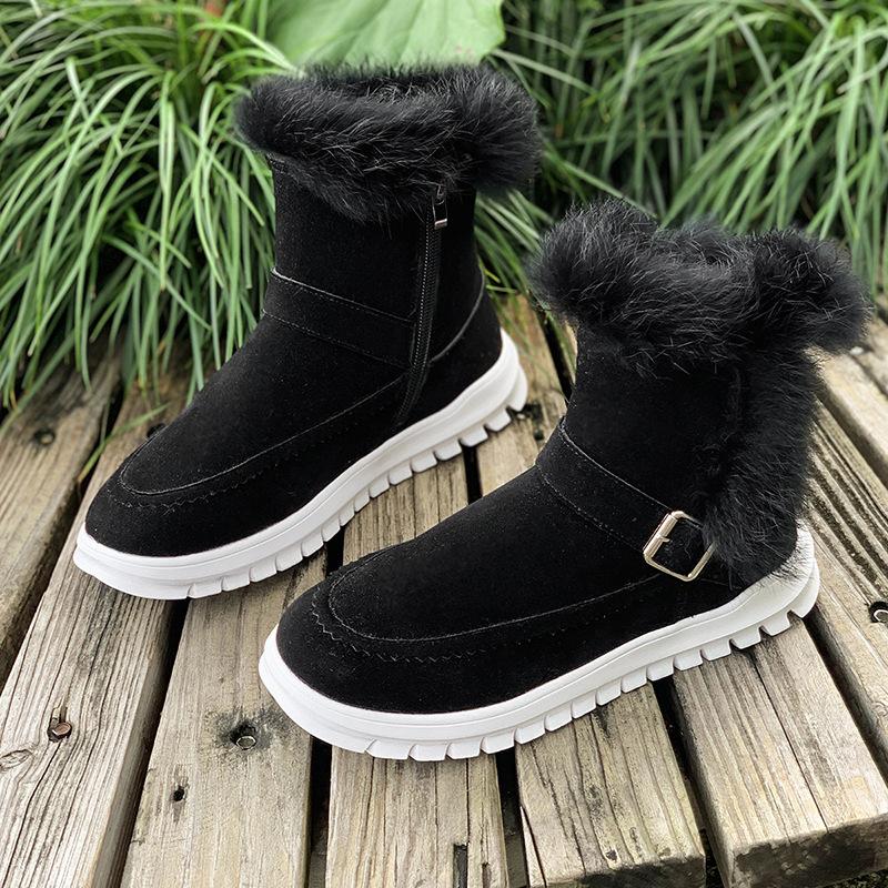 Large size snow boots new winter thickened solid color short boots plush edge flat boots