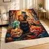 Seven Fluffy Kittens Autumn Forest Coral Fleece Blanket Cat Decor