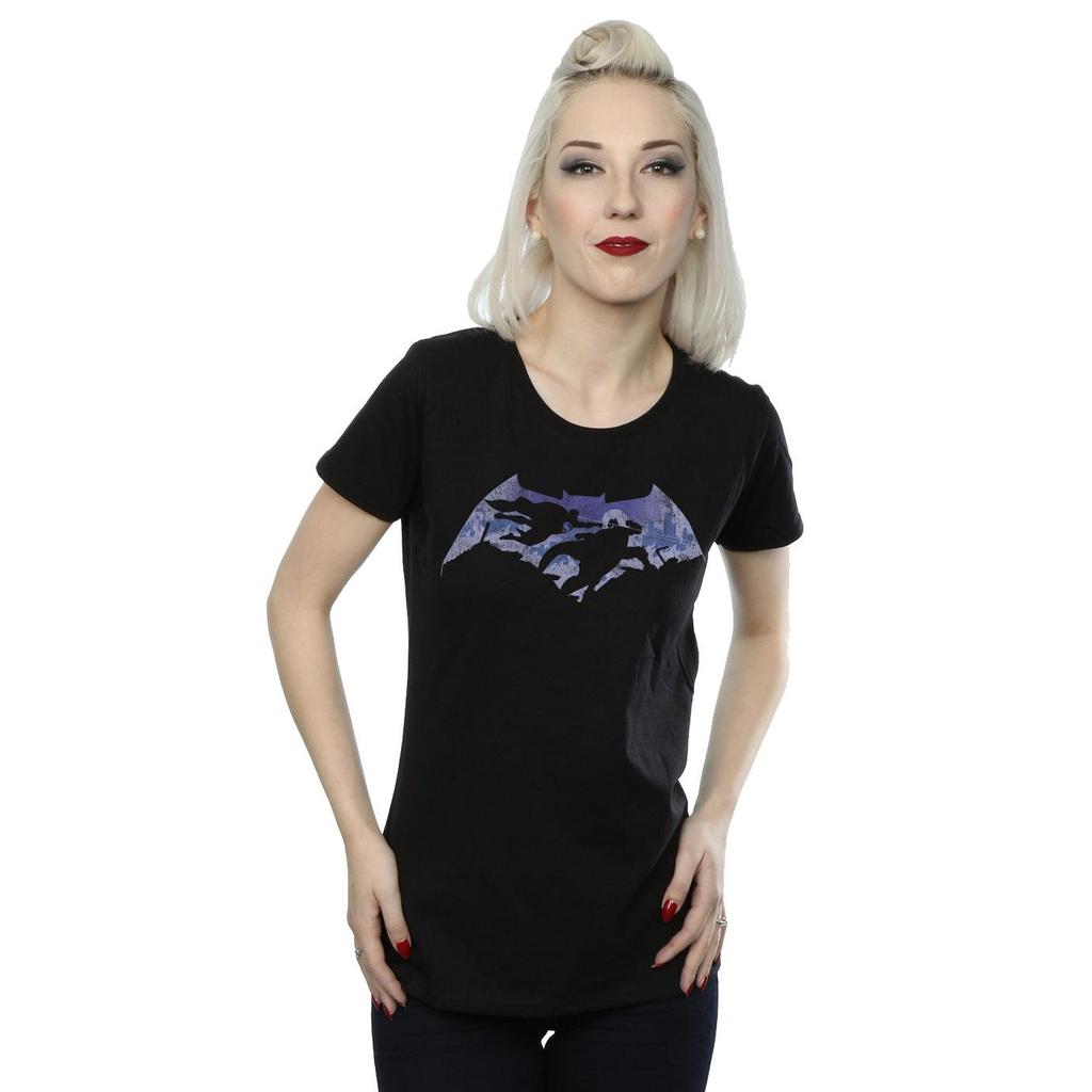 DC Comics Womens/Ladies Batman v Superman Battle Silhouette Cotton T-Shirt