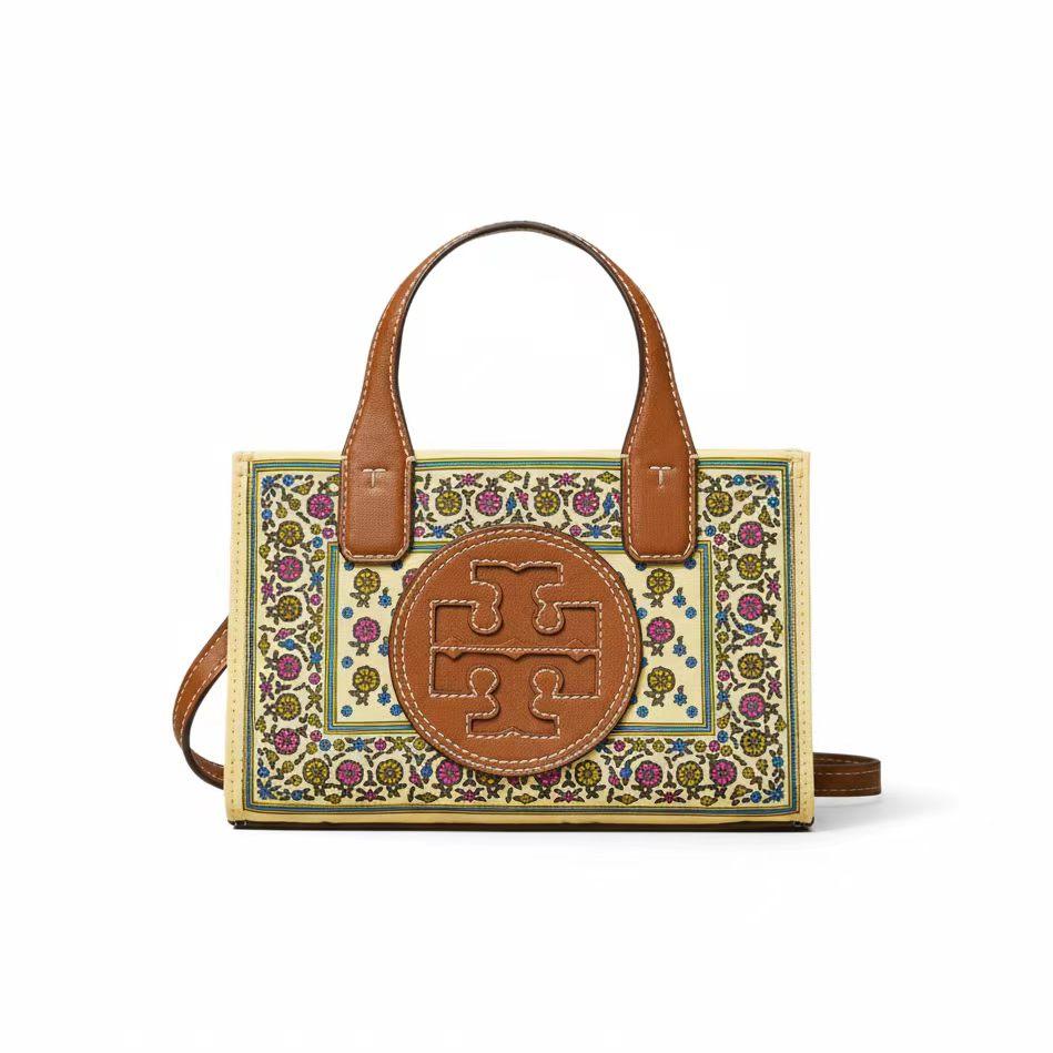 

Tory Burch Ella Logo Brass Accessories Printed Faux Leather Tote Bag Shopping Bag Shoulder Crossbody Handbag Mini Women Tote Ivory Daisy 140095-960 Basic Set (Bag+Dust Bag)