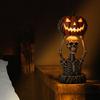Halloween Pumpkin Light Resin Skeleton Ghost Witch Pumpkin Lantern Gothic Curved Pumpkin Night Light for Home Tabletop Desk Decor