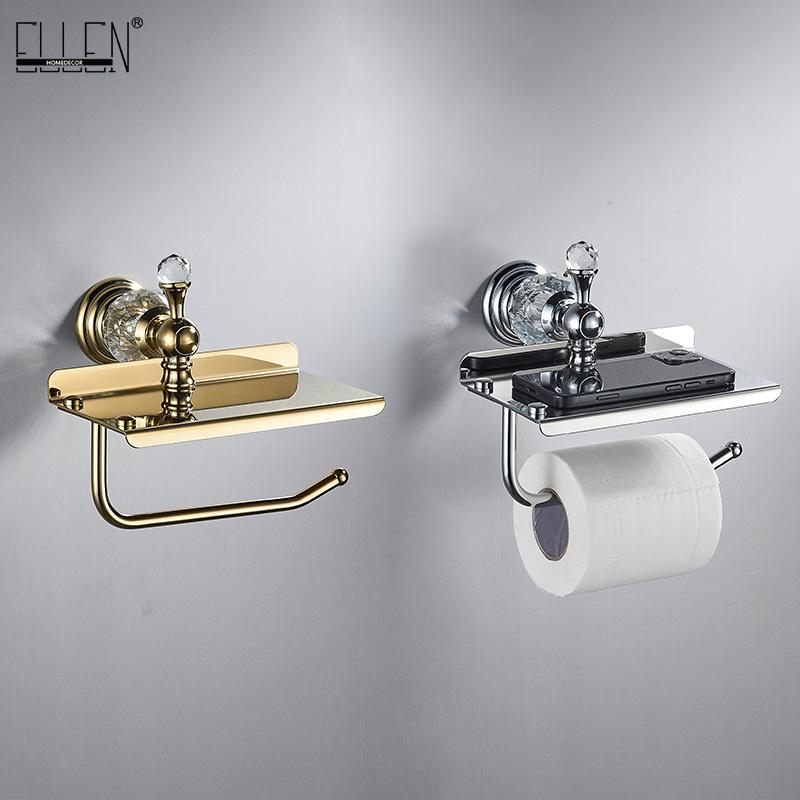 Portarotolo Carta Igienica da Parete in Cristallo, Portarotolo Carta Igienica da Bagno con Mensola, Accessorio da Toilette per Organizzazione Oro Cromo 85486W