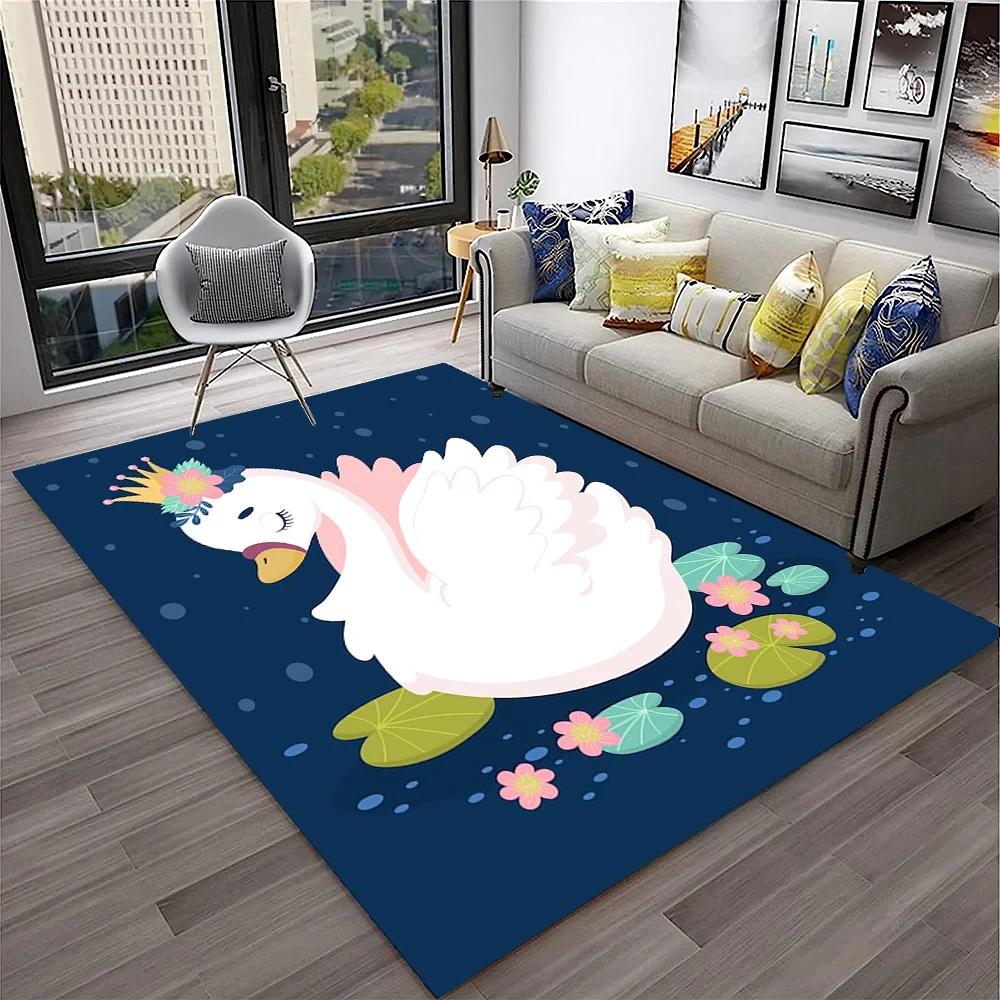 Cute Swan Princess Carpet Cartoon Animal Rug for Girl Teen Bedroom Sofa Decor Non-slip Floor Mat Entrance Doormat Kitchen Rugs