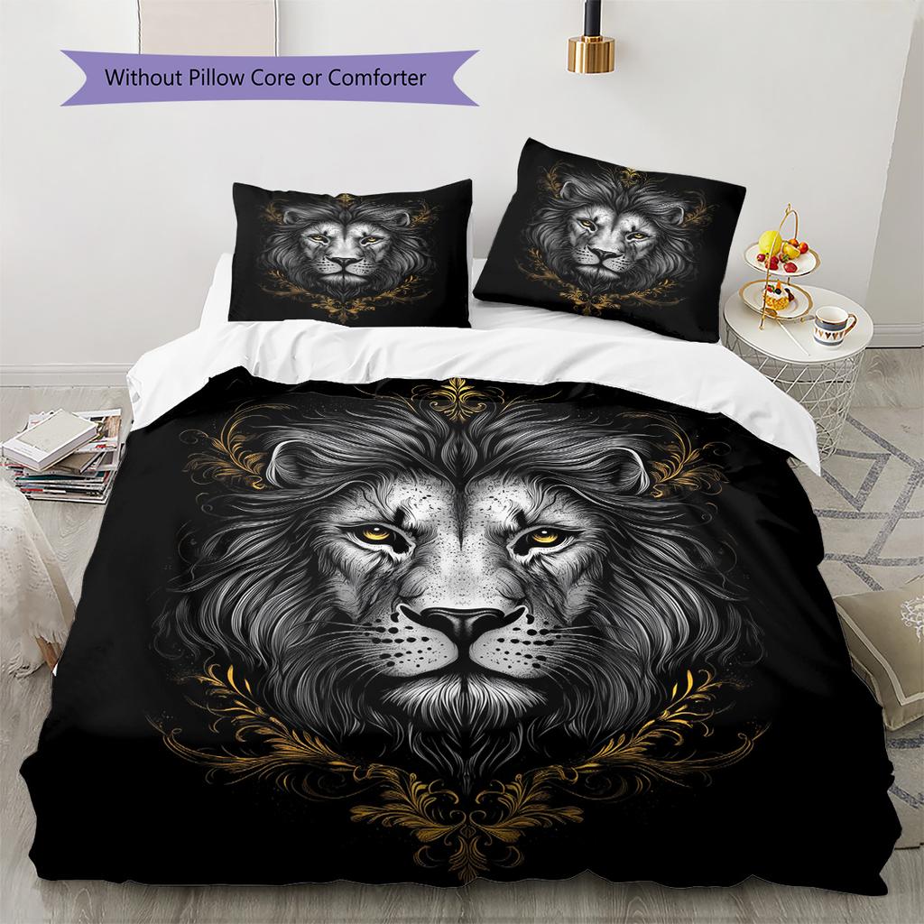 Black and White Lion Pattern Bedding Quilt Set  Home Decoration  Gift (1 * duvet cover + 2 * pillowcase  without core)