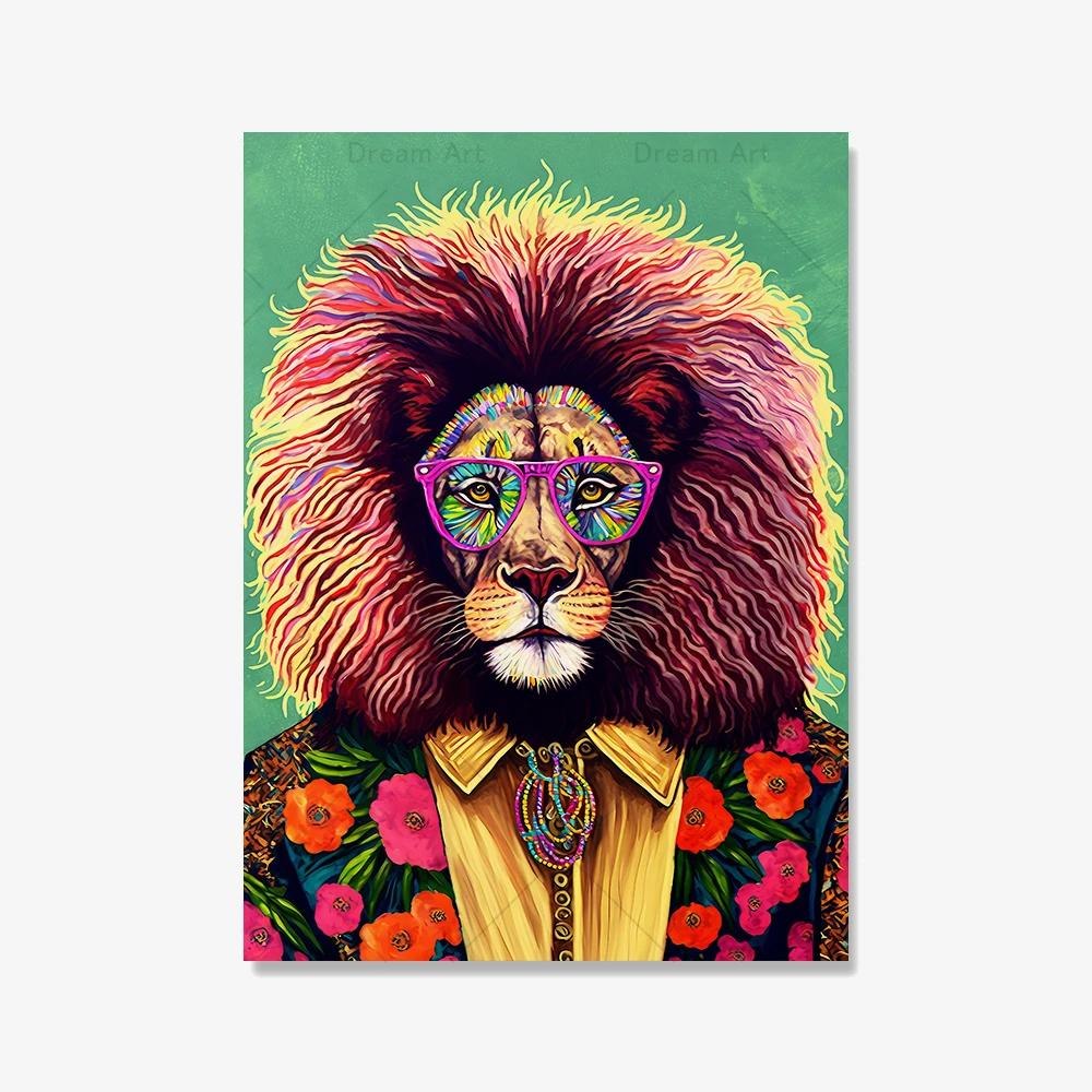 Fashion French bulldog lion giraffe portrait animal canvas painting posters and prints Scandinavian wall art painting for the living room
