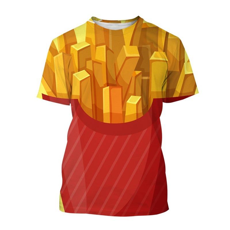 French Fries Pattern T Shirt For Men Potato Food 3D Printed Tees Summer Casual Loose O-Neck