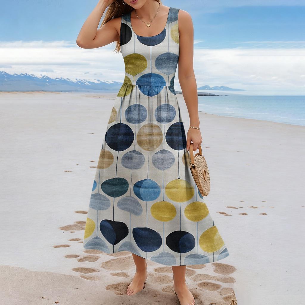 Damen-Sommerkleid mit Blumenmuster, lässig und modisch, ärmellos, lang