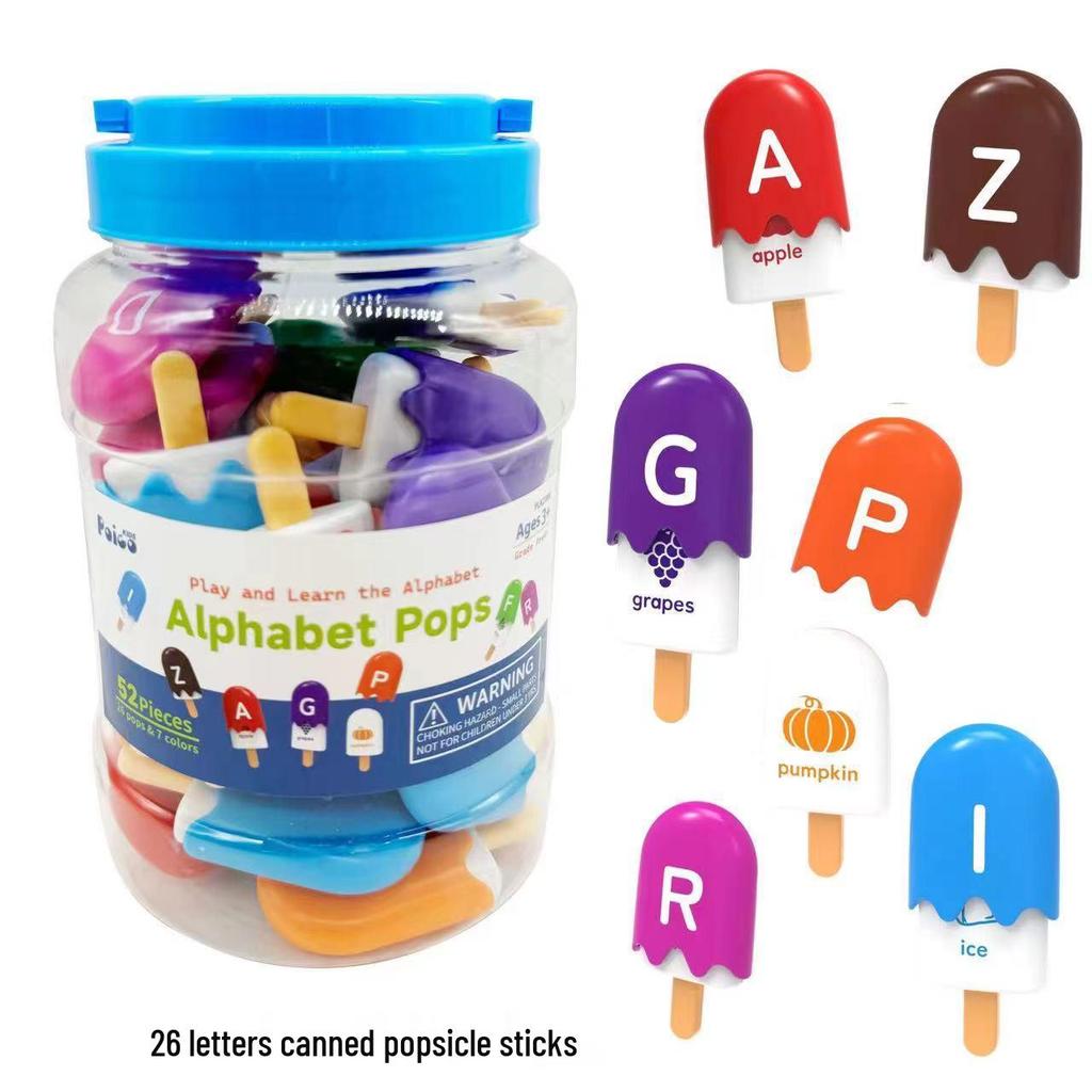 Bai Guo Early Learning Ice Cream Popsicle Set - 26 Letter & Number Matching Montessori Aids for Kindergarten