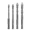 Pack of 4 Eccentric Drill Bits with Four Flute and Saw Tooth Design for Efficient Drilling In Glass Tile and Concrete